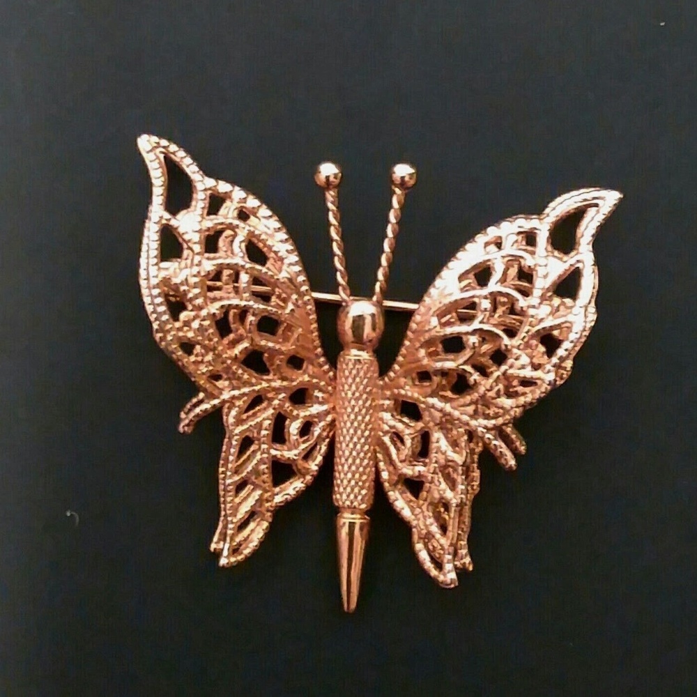 Vintage Monet Butterfly Pin Filigree Brooch Lacy